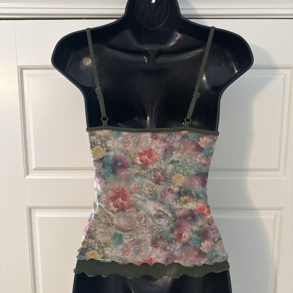 Micro Mesh Babydoll Top Size XS Y2K Fitted Floral Summer Festival Concert - Picture 9 of 9